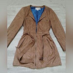 Brown Belted Faux Suede Jacket